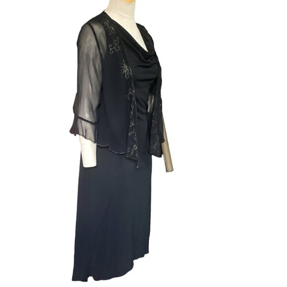 Robbie Bee Silk Sheer Shrug Sz 6 & French Curve Sz M Midi Dress Black #42N - Picture 4 of 13